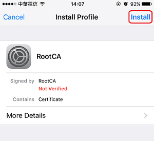 a screenshot of iOS Install Profile